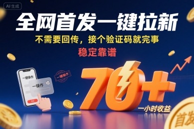 全网首发一键拉新项目，不需要回传，接个验证码就完事，稳定靠谱，一小时收益70+【揭秘】-清风网创资源站