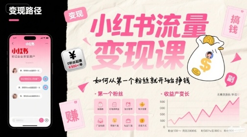 小红书流量变现课，如何从第一个粉丝就开始挣钱-清风网创资源站
