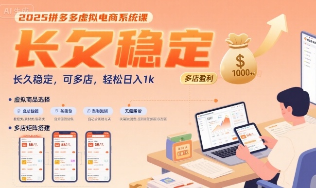 2025拼多多虚拟电商系统课，长久稳定，可多店，轻松日入1k-清风网创资源站