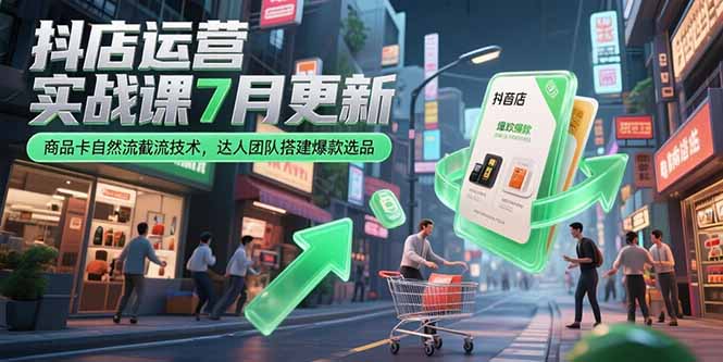 抖店运营实战课7月更新，商品卡自然流截流技术，达人团队搭建爆款选品-清风网创资源站