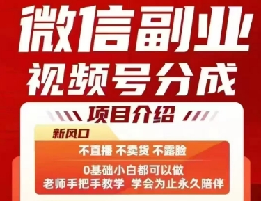 微信副业视频号分成，不直播 不卖货 不露脸，三五分钟即可完成一条作，每日收益几十、几张不等-清风网创资源站