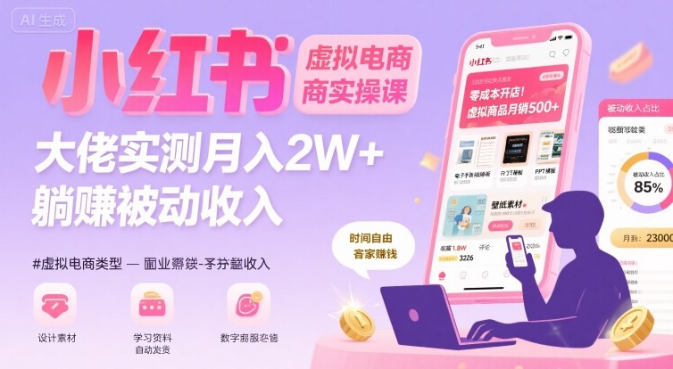 小红书虚拟电商，大佬实测月入2W+，实现被动收入-清风网创资源站