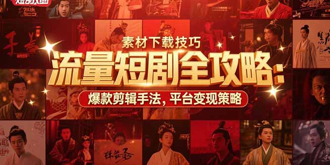 流量短剧全攻略：素材下载技巧，爆款剪辑手法，平台变现策略-清风网创资源站