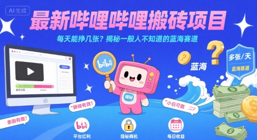 最新哔哩哔哩上B站搬砖项目，每天能挣几张？揭秘一般人不知道的蓝海赛道-清风网创资源站