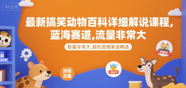 最新搞笑动物百科详细解说课程，蓝海赛道，流量非常大，轻松签独家进精选-清风网创资源站