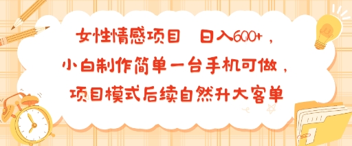 女性情感项目 小白制作简单一台手机可做 项目模式后续自然升大客单 日入6张-清风网创资源站