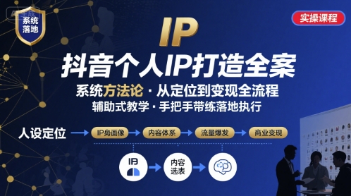 抖音个人IP系统落地实操大课，实操课程，辅助落地-清风网创资源站