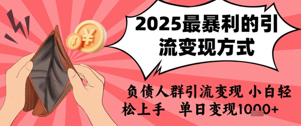 2025年最暴利的引流变现方式，负债人群引流变现，小白轻松上手，日入1k-清风网创资源站