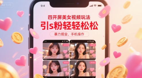 四开屏美女视频玩法，引s粉轻轻松松，暴力掘金，手机操作【揭秘】-清风网创资源站