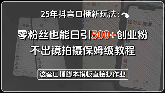 25年抖音口播新玩法：零粉丝也能日引500+创业粉，不出镜拍摄保姆级教程…-清风网创资源站