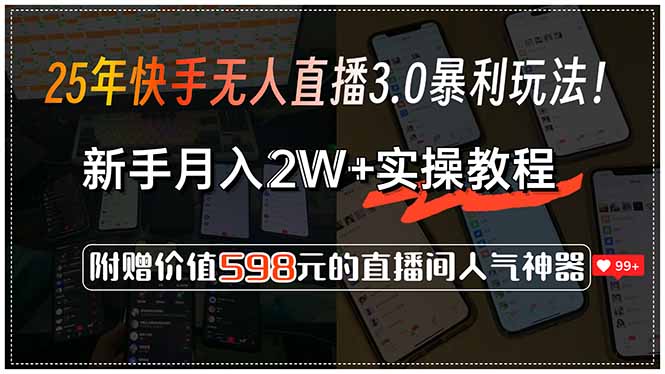 25年快手无人直播3.0暴利玩法！，新手月入2W+实操教程，附赠价值598元…-清风网创资源站