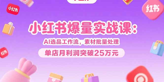 小红书爆量实战课：AI选品工作流，素材批量处理，单店月利润突破25万元-清风网创资源站