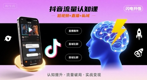 抖音流量认知课，短视频+直播+私域，认知提升，闪电开悟-清风网创资源站