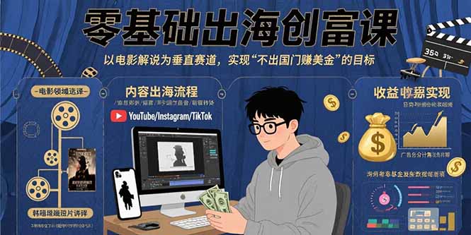 零基础出海创富课：以电影解说为垂直赛道，实现不出国门赚美金的目标-清风网创资源站