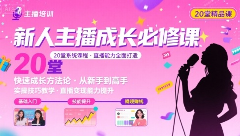 新人主播必学的20堂培训课，让主播快速成长的必学课程，帮你直播能力快速打造的实操方法-清风网创资源站