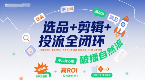 选品+剪辑+投流全闭环，破播自然流+撬动高ROI，手把手打通“选品-剪辑-测品-千川随心推”全链-清风网创资源站