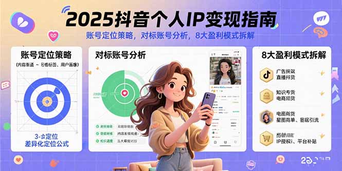 2025抖音个人IP变现指南，账号定位策略，对标账号分析，8大盈利模式拆解-清风网创资源站