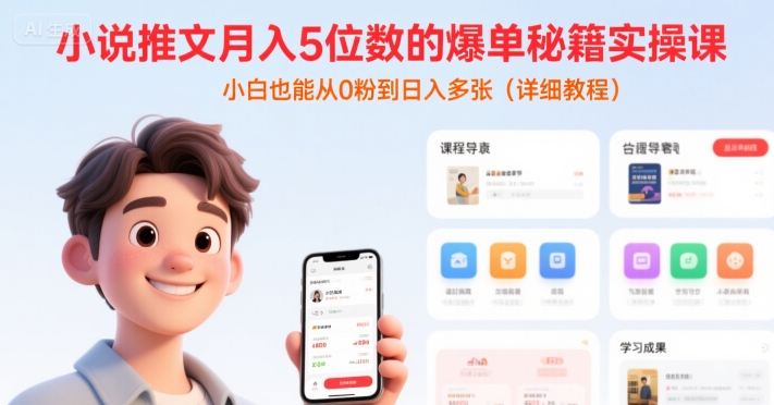 小说推文月入5位数的爆单秘籍实操课，，小白也能从0粉到日入多张(详细教程)-清风网创资源站