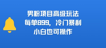 男粉项目高级玩法，每单899，冷门暴利，小白也可操作-清风网创资源站