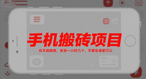 手机搬砖项目，有手就能做，亲测一小时几十，苹果安卓都可以-清风网创资源站
