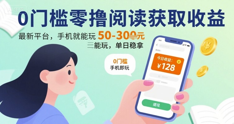 0门槛零撸阅读获取收益：最新平台，手机就能玩，单日稳拿 50-3张 【揭秘】-清风网创资源站