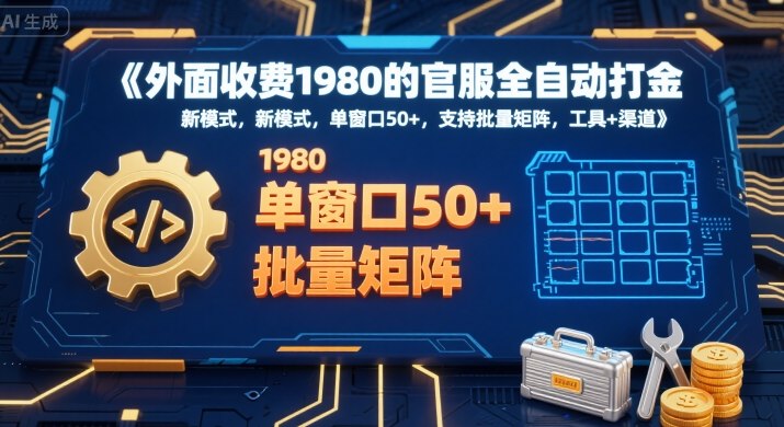 外面收费1980的官服全自动打金，新模式，单窗口50+，支持批量矩阵，工具+渠道【揭秘】-清风网创资源站
