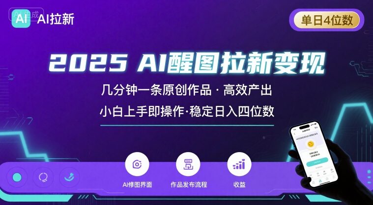 2025最强AI醒图拉新，几分钟一条原创作品，单日收入4位数，小白也能上手操作-清风网创资源站