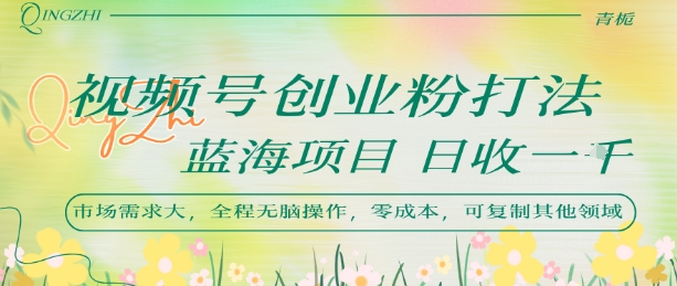 视频号创业粉打法，日入1k，蓝海项目，市场需求大，全程无脑操作，可复制-清风网创资源站