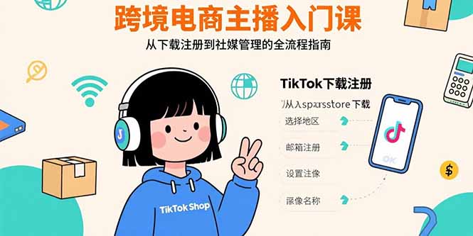 跨境电商主播入门课，TikTok下载注册，支付工具配置，社媒账号管理全流程-清风网创资源站