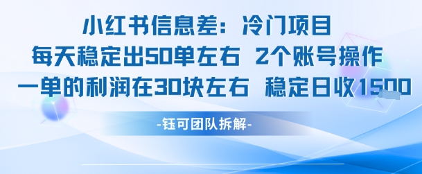 小红书信息差冷门项目一单利润30块每天稳定1.5k左右2个账号操作-清风网创资源站
