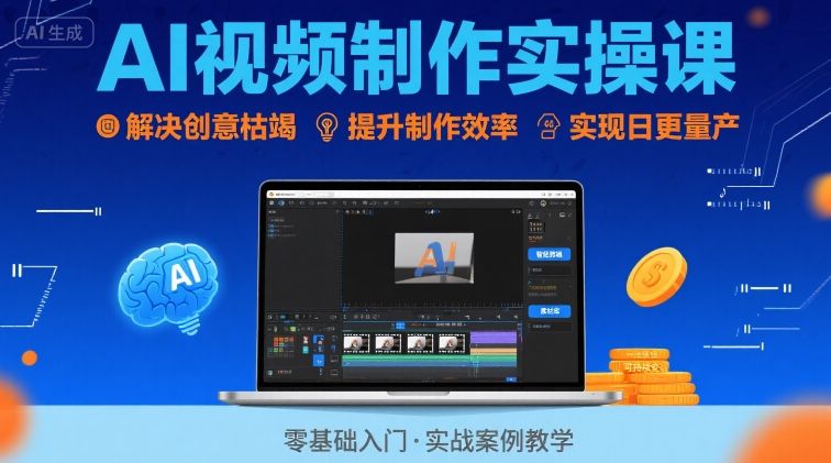 Ai视频制作实操课，解决创意枯竭、效率低下痛点，实现日更量产可持续变现-清风网创资源站