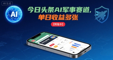 今日头条AI军事赛道，单日收益多张 ，手机可做【附指令】-清风网创资源站