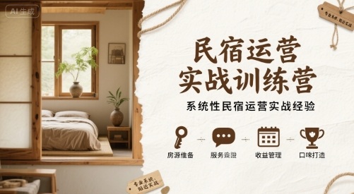 民宿运营实战训练营，系统性民宿运营实战经验-清风网创资源站