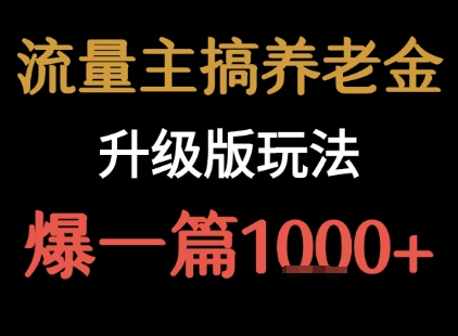 流量主之养老金升级版玩法 爆一篇收益1k+-清风网创资源站