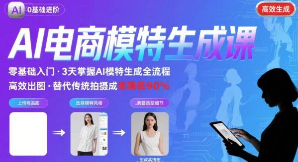 AI模特进阶课程，0基础高效生成逼真电商模特图-清风网创资源站