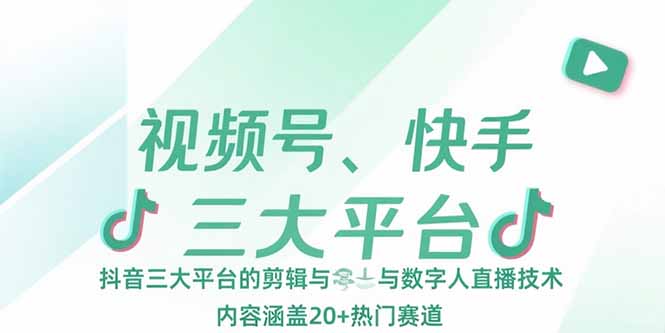 视频号、快手、抖音三大平台的剪辑与数字人直播技术，内容涵盖20+热门赛道-清风网创资源站