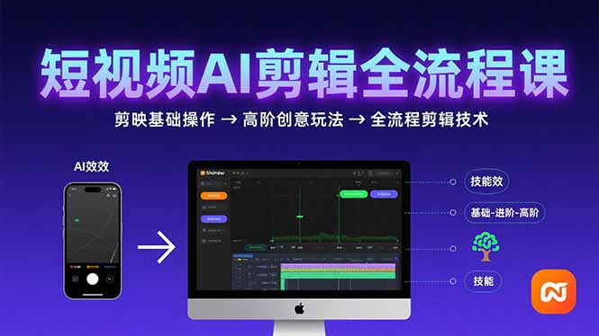 短视频AI剪辑技能，从剪映基础操作到高阶创意玩法，全流程剪辑技术-清风网创资源站