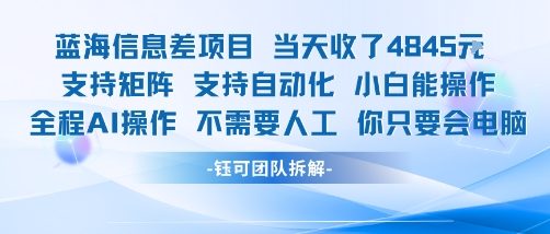 蓝海信息差项目当天收米1k+ 支持矩阵支持自动化小白能操作全程AI操作不需要人工你只要会电脑-清风网创资源站