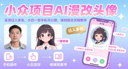 小众项目AI漫改头像，实测日入多张，小白一部手机可以做，保姆级全流程教学-清风网创资源站