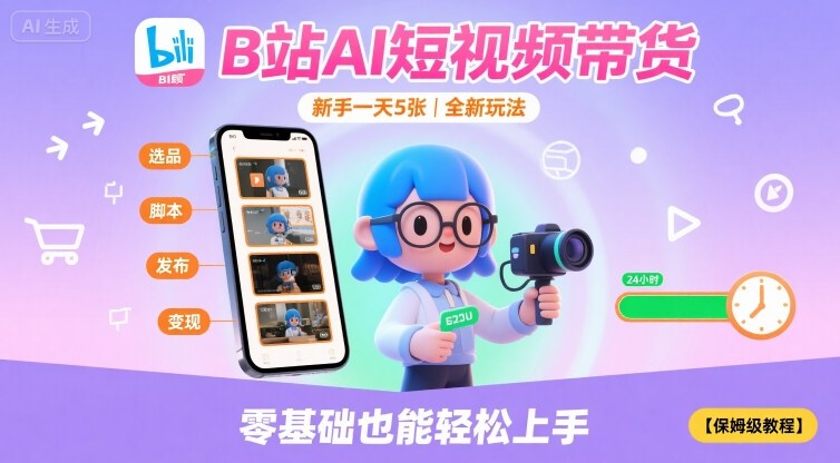 B站AI短视频带货，新手一天5张，全新玩法【保姆级教程】-清风网创资源站
