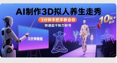 Ai制作3D拟人养生走秀，3分钟手把手教会你，快速起千粉万粉号-清风网创资源站