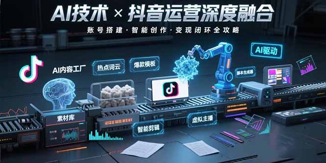 AI技术与抖音运营的深度融合应用：涵盖账号搭建、内容创作、收益变现等-清风网创资源站