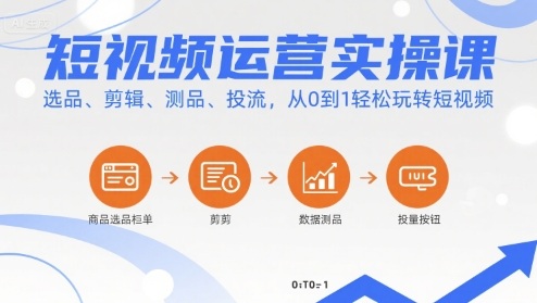 短视频运营实操课，选品、剪辑、测品、投流，从0到1轻松玩转短视频-清风网创资源站