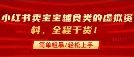小红书卖宝宝辅食类的虚拟资料，从引流到私域变现，全程干货，简单粗暴，轻松上手-清风网创资源站