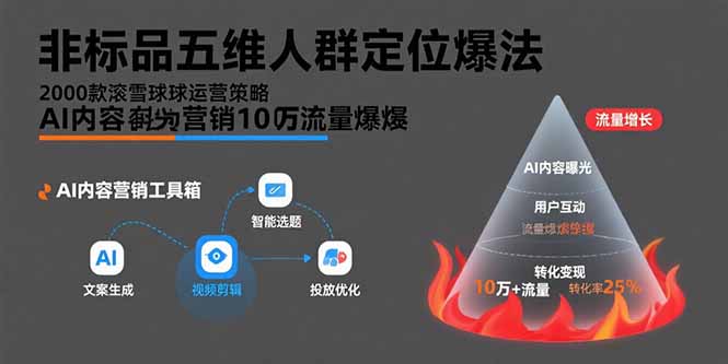 非标品五维人群定位法，2000款滚雪球运营策略，AI内容营销10万流量引爆-清风网创资源站