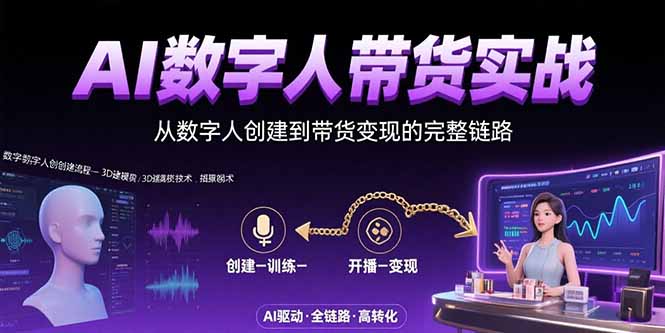 AI数字人+带货实战：从数字人创建到带货变现的完整链路-清风网创资源站