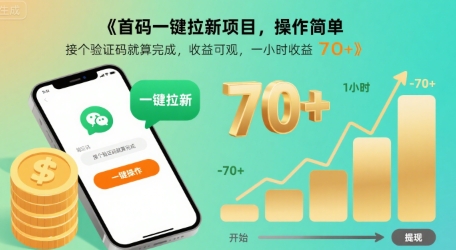 首码一键拉新项目，操作简单，接个验证码就算完成，收益可观， 一小时收益70+【揭秘】-清风网创资源站