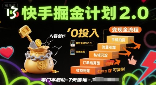 快手掘金计划2.0，快手电商变现全流程，简单可复制，0投入-清风网创资源站