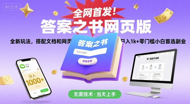 全网首发！答案之书网页版，全新玩法，搭配文档和网页，日入1k+零门槛小白首选副业【揭秘】-清风网创资源站