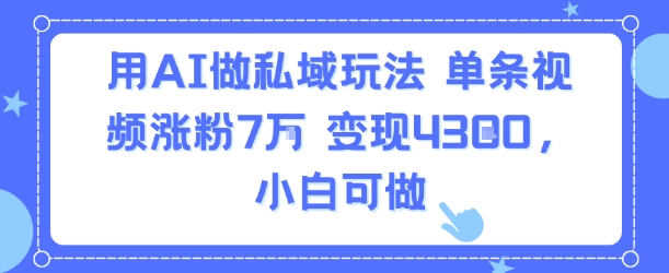 用AI做私域玩法，单条视频涨粉7W变现4.3k，小白可做-清风网创资源站